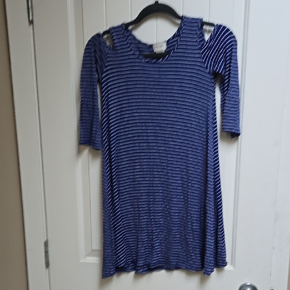 Rolla Coster Children Stylish Blue Striped Cold Shoulder Dress Long Sleeve